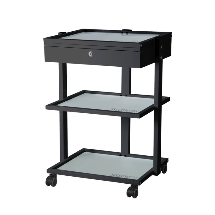 SilverFox Luxe 3-Shelf Esthetician Cart with Locking Drawer - 1040A