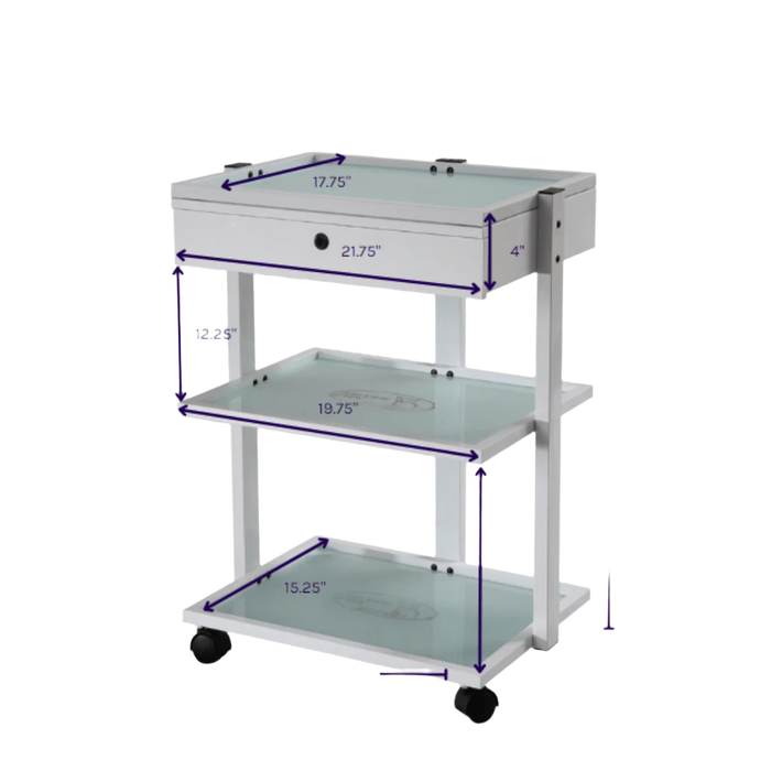 SilverFox Luxe 3-Shelf Esthetician Cart with Locking Drawer - 1040A